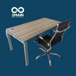 Bureau mélaminé chêne gris, piètement métal 160x80x73