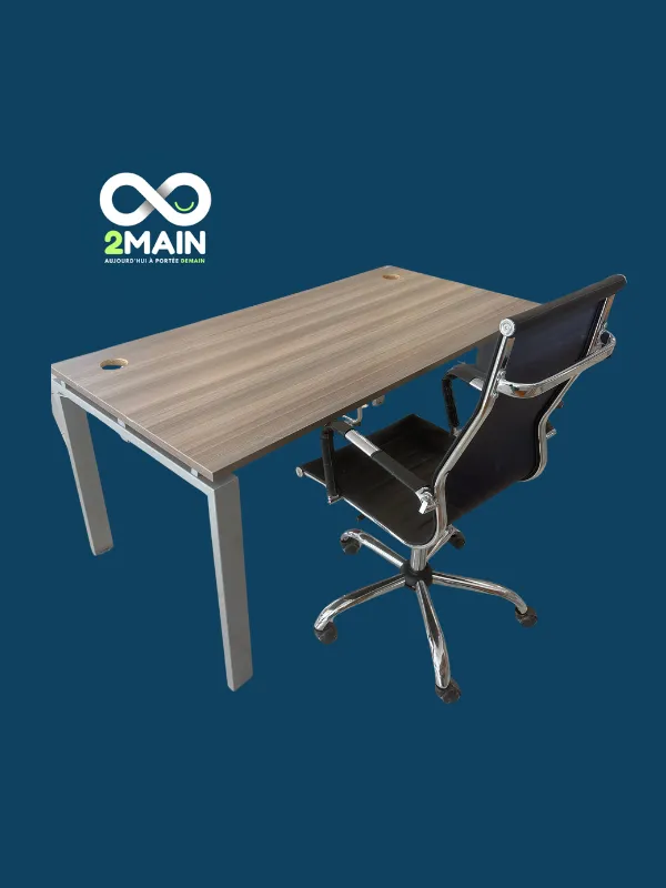 Bureau mélaminé chêne gris, piètement métal 160x80x73