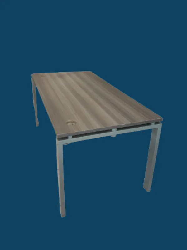 Bureau mélaminé chêne gris, piètement métal 160x80x73 – Image 2