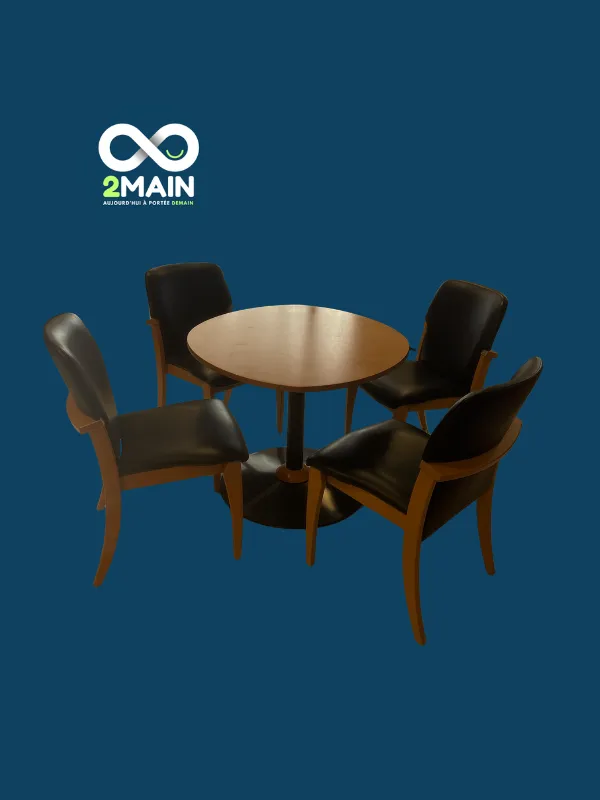 CHAISE VISITEUR BOIS & CUIR 49X50X85 – Image 2