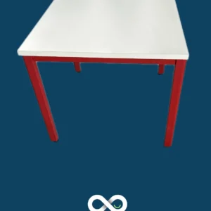 Table de bureau , plateau en bois blanc , pied métal Rouge . DIM L 80 X P 80 X H 74